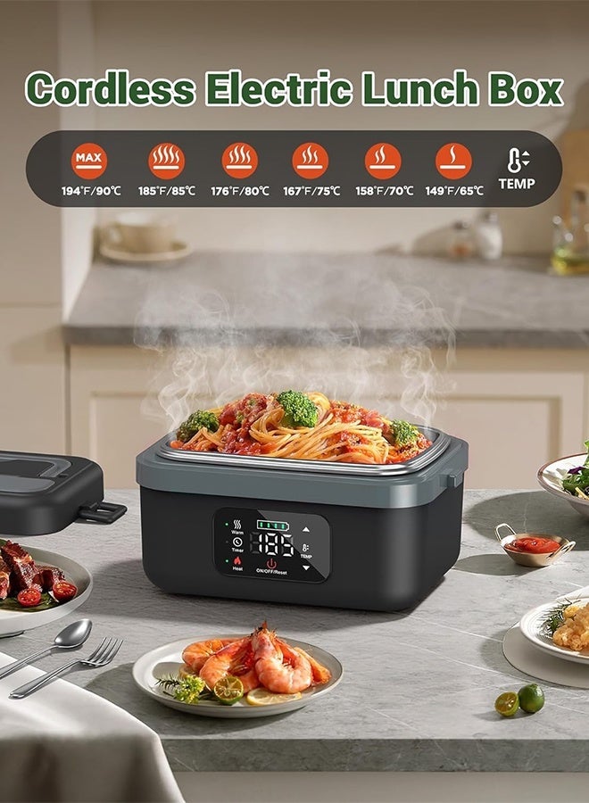 MHONGWEI Cordless Electric Lunch Box, 16000mAh Battery Powered Heated lunch box with Reservation & Keep Warm Function, 60W Self Heating Lunch Box with 1L Removable 304 SS container and Insulated Bag - Image 2