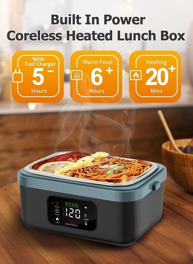 MHONGWEI Cordless Electric Lunch Box, 16000mAh Battery Powered Heated lunch box with Reservation & Keep Warm Function, 60W Self Heating Lunch Box with 1L Removable 304 SS container and Insulated Bag - Image 5