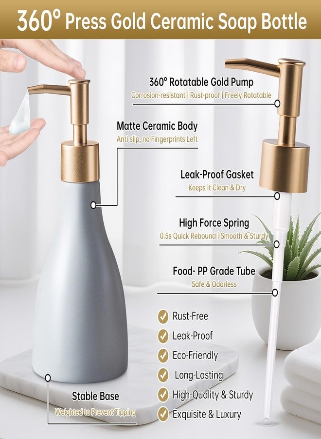 CHANGARLOAD Refillable Gold Dispenser for Bathroom Countertop, Modern Dish Soap Dispenser Bottle for Kitchen, Ceramic Hand Soap Dispenser with Gold Pump for Liquid Laundry Shower 280ml (Gray) - Image 3