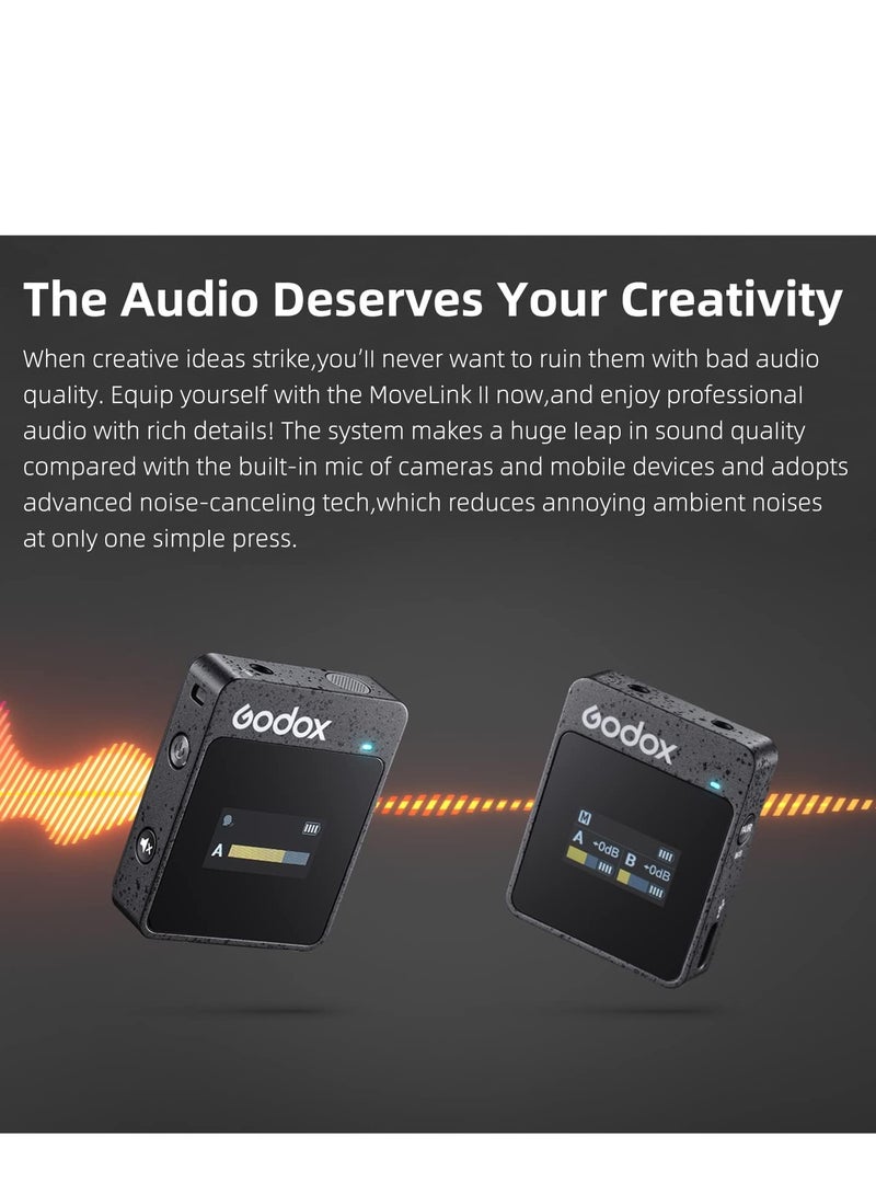 GODOX MoveLink II M1 Black Lavalier Microphone (1 TX + 1 RX), 328ft Range, Noise Canceling, Compact Portable, 8 Hours Battery, for Android, PC, Camera, Live Streaming, Interview, Recording Vlog - Image 2