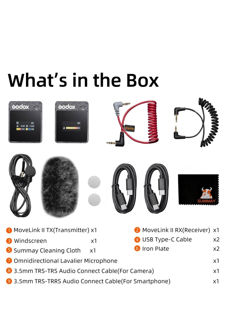 GODOX MoveLink II M1 Black Lavalier Microphone (1 TX + 1 RX), 328ft Range, Noise Canceling, Compact Portable, 8 Hours Battery, for Android, PC, Camera, Live Streaming, Interview, Recording Vlog - Image 3