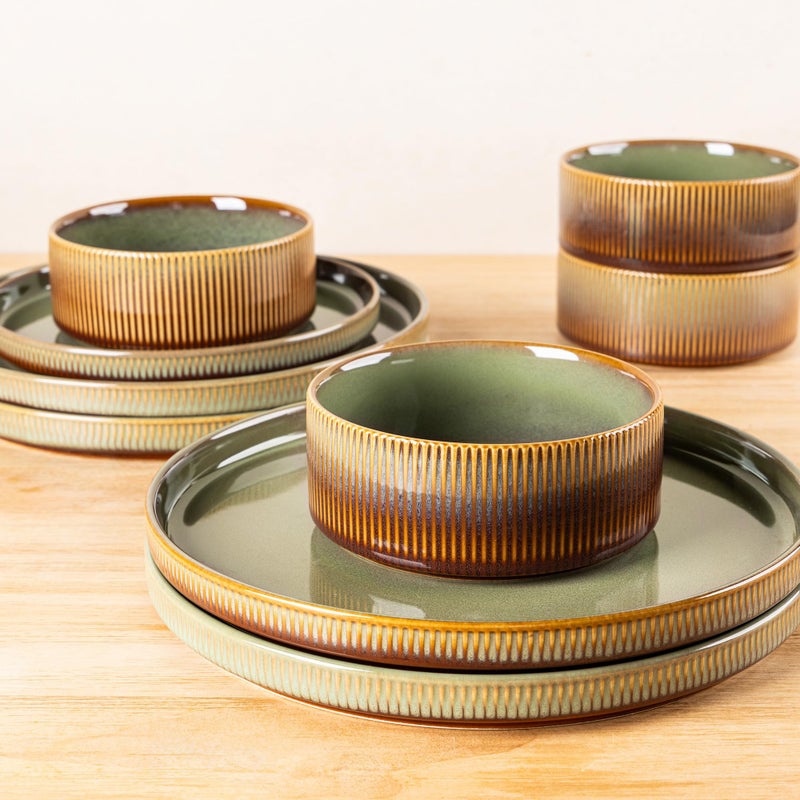 TheTerra Ceramic Dinnerware Sets for 4, 12 Pieces Porcelain Lightweight Plates and Bowls Sets, Scratch Resistant Dish Set, Oven & Microwave & Dishwasher Safe, Sage Umber - Image 4