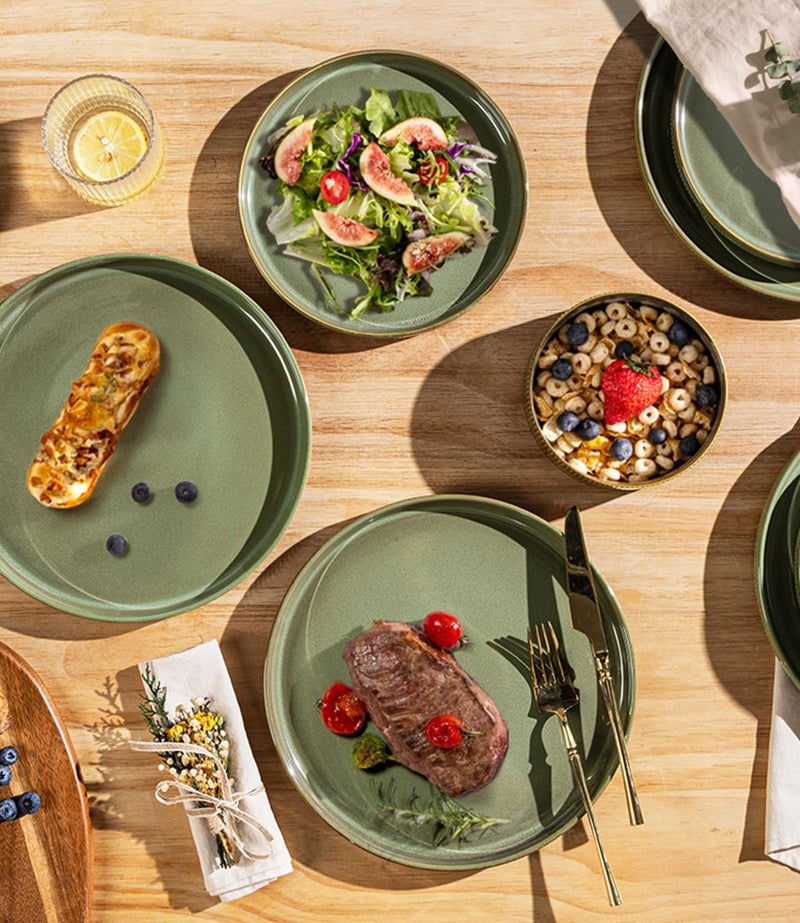 TheTerra Ceramic Dinnerware Sets for 4, 12 Pieces Porcelain Lightweight Plates and Bowls Sets, Scratch Resistant Dish Set, Oven & Microwave & Dishwasher Safe, Sage Umber - Image 3