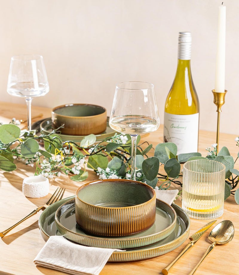 TheTerra Ceramic Dinnerware Sets for 4, 12 Pieces Porcelain Lightweight Plates and Bowls Sets, Scratch Resistant Dish Set, Oven & Microwave & Dishwasher Safe, Sage Umber - Image 5