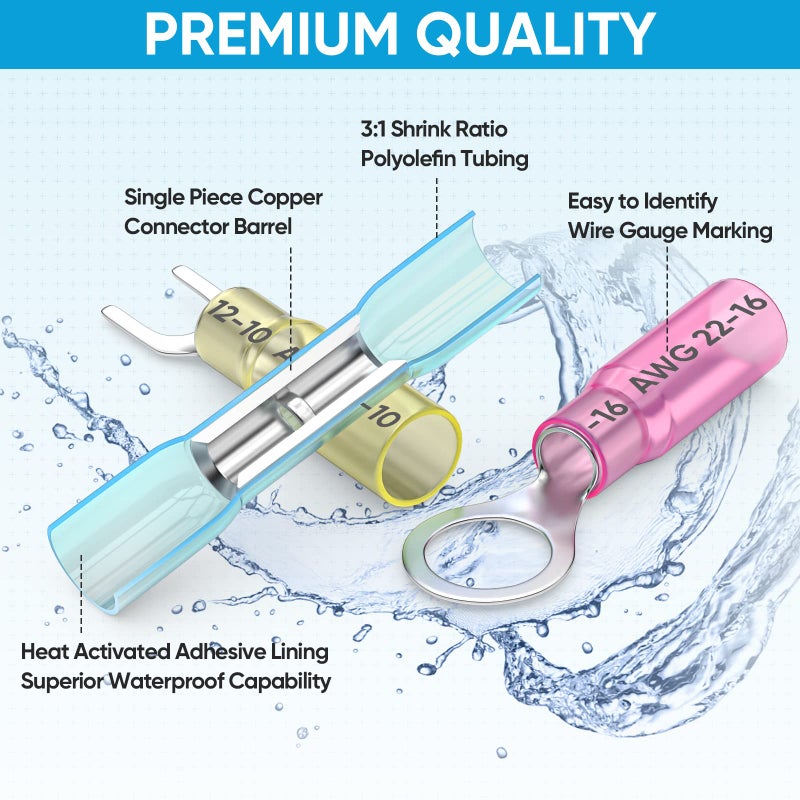 TICONN 120Pcs Heat Shrink Wire Connectors, Waterproof Automotive Marine Electrical Terminals Kit, Crimp Connector Assortment, Ring Fork Spade Splices - Image 5