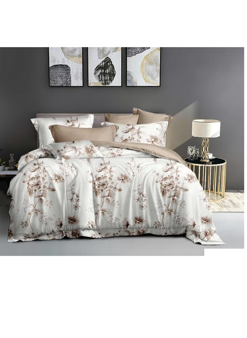 BAIG 6-Pieces Glace Cotton Printed Fancy Comforters Set Fixed duvet, fitted bedsheets and pillowcase King Size F18 