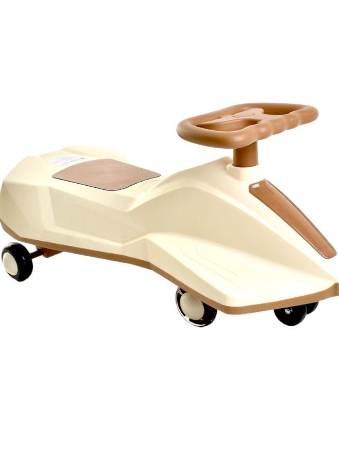 Toy Box Ride on Toys for Kids, Magic Swing Ride on Car, Twist Car with Music and Light, Silent and Anti-Rollover, Children's Riding Toy Beige/Brown 