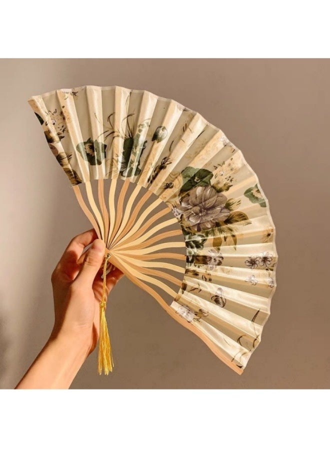 Generic Portable Hand-cranked Bamboo Fan Ink Silk Cloth Folding Fan Wall Hanging Decoration Wedding Party Girl Gift  - Image 1