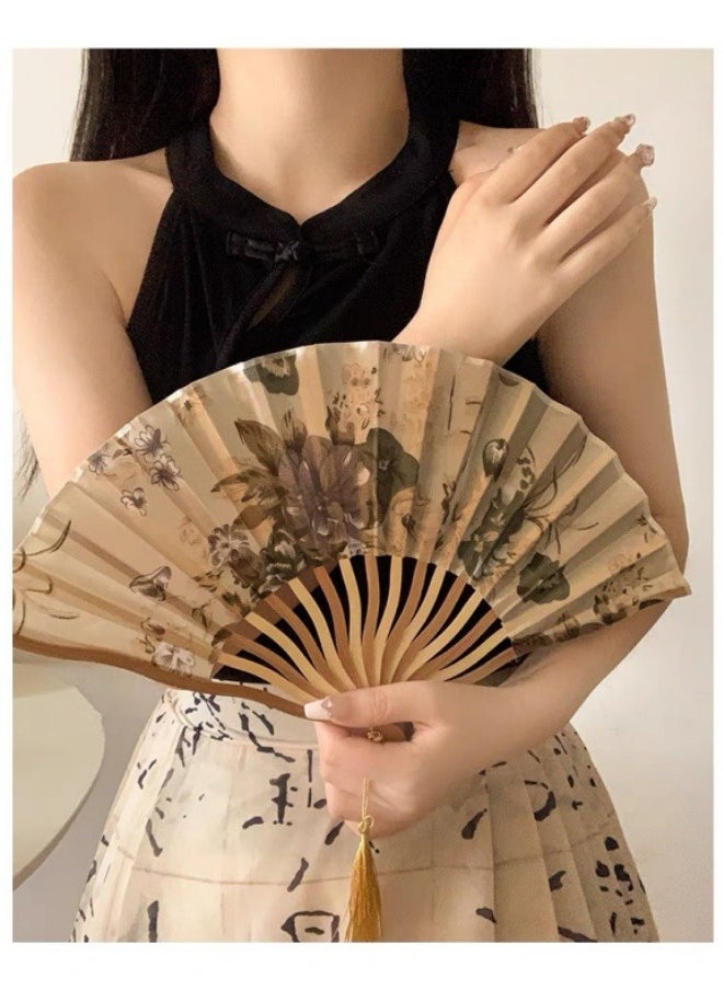 Generic Portable Hand-cranked Bamboo Fan Ink Silk Cloth Folding Fan Wall Hanging Decoration Wedding Party Girl Gift  - Image 4
