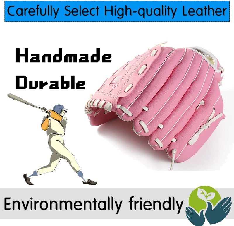 Gracfulcub Baseball Glove,Baseball Softball Mitt with Ball for Kids Youth Adults Training and Beginner,Right Hand Throw,Left Hand Glove (Pink, 10.5in) - Image 3