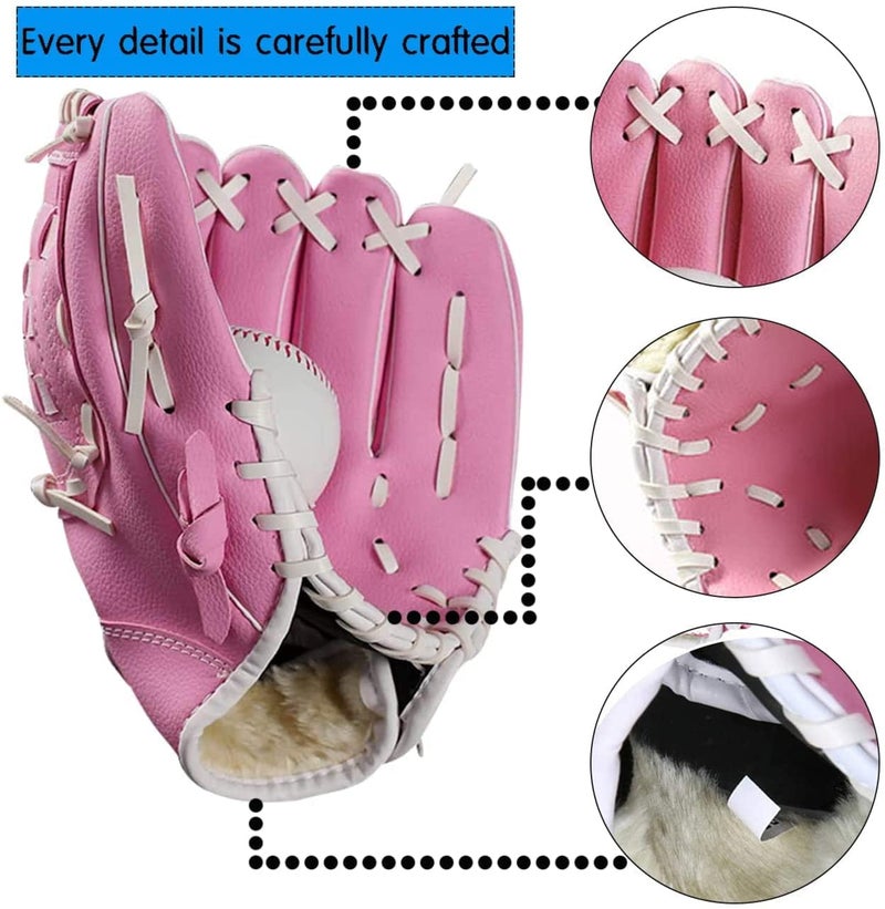 Gracfulcub Baseball Glove,Baseball Softball Mitt with Ball for Kids Youth Adults Training and Beginner,Right Hand Throw,Left Hand Glove (Pink, 10.5in) - Image 4