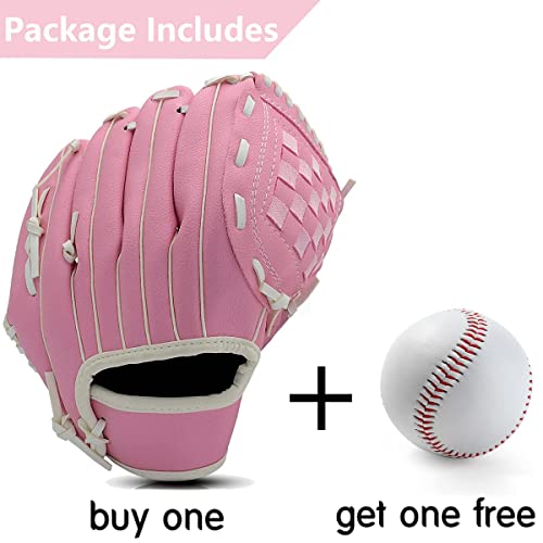 Gracfulcub Baseball Glove,Baseball Softball Mitt with Ball for Kids Youth Adults Training and Beginner,Right Hand Throw,Left Hand Glove (Pink, 10.5in) - Image 2