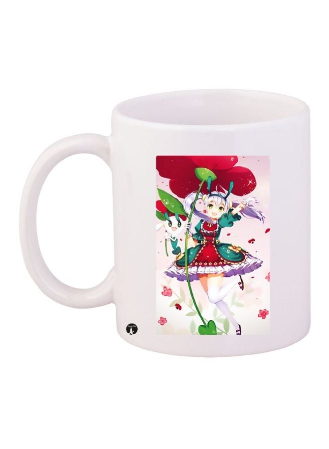 RYN Anime Printed Ceramic Coffee Mug White/Red/Green 11ounce