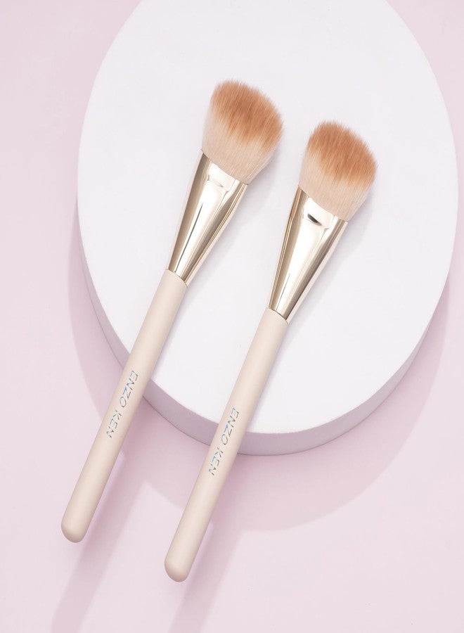 ENZO KEN Angled Blush Brush, Blush Makeup Brush, Detail Blush Brush, Fluffy Blush Brushes for Cheeks, Contour Makeup Brushes, Power Contour Brush - Gold and Pink, 11L04B - Image 2