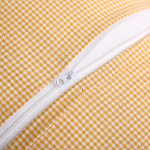 Silnuo Vintage Mustard Plaid Ruffle Throw Pillow Covers 18x18 inches,Washed Cotton Gingham Checkered Yellow Decorative Pillow Shams for Bed,Couch,Sofa - Image 4