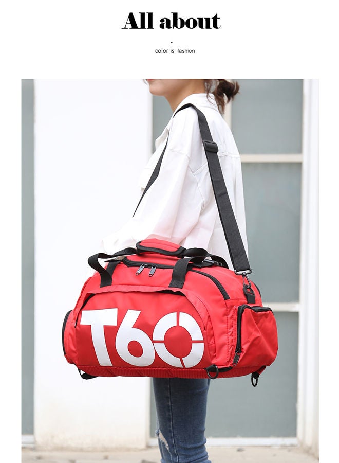 T60 Sports Gym Bag, Travel Duffel bag with Wet Pocket & Shoes Compartment Ultra Lightweight RED - Image 4