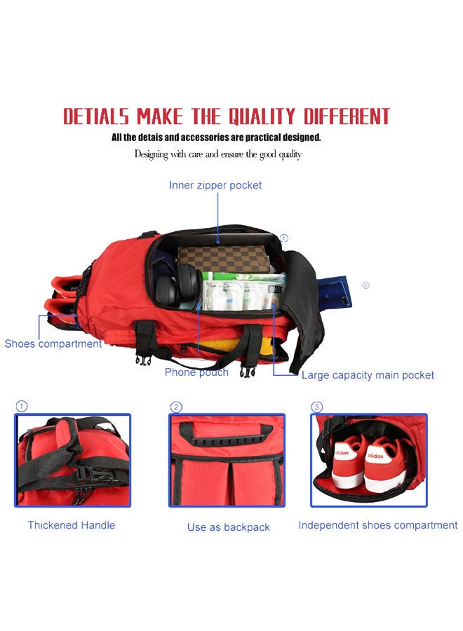 T60 Sports Gym Bag, Travel Duffel bag with Wet Pocket & Shoes Compartment Ultra Lightweight RED - Image 5