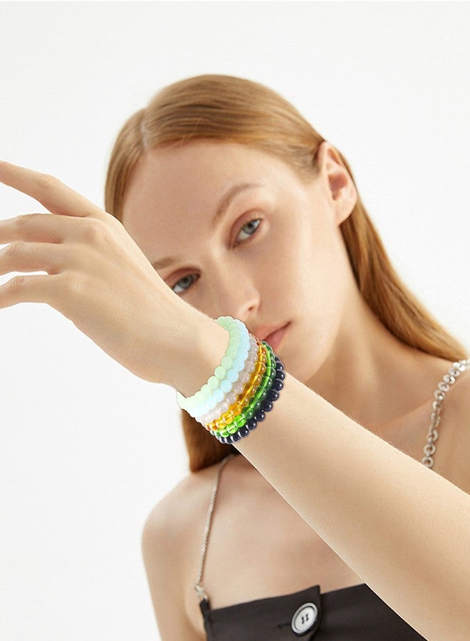 PIPITREE 15Pcs 6mm Beaded Stretch Bracelet Handmade Glass Bracelet for Women, Multicolor Crystal Round Beads Bracelet Elastic Bead Bracelets Pack Jewelry - Image 4