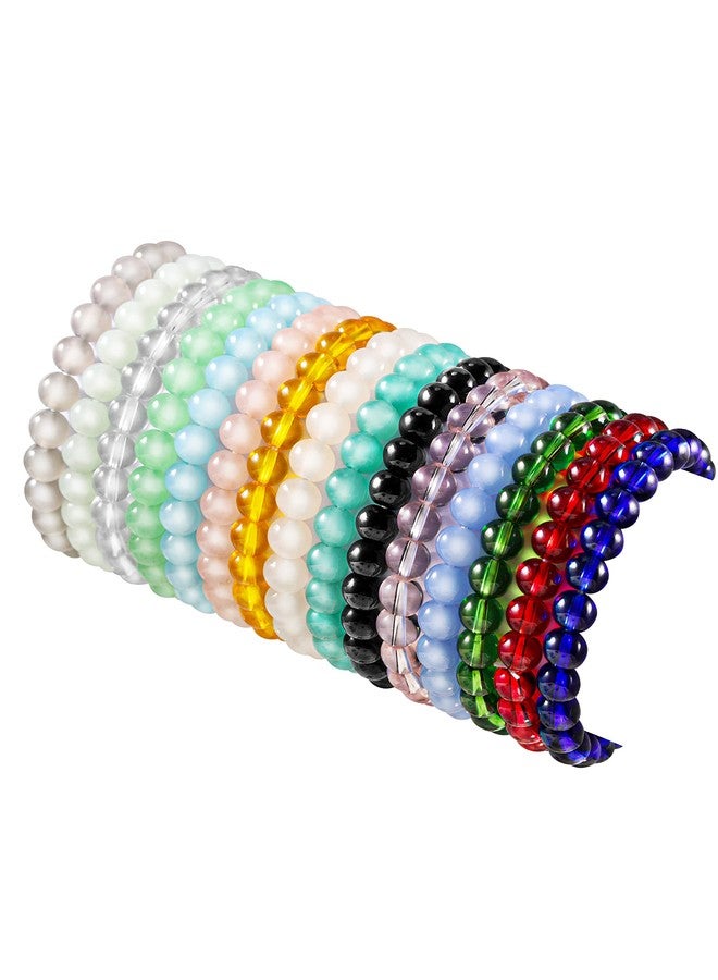 PIPITREE 15Pcs 6mm Beaded Stretch Bracelet Handmade Glass Bracelet for Women, Multicolor Crystal Round Beads Bracelet Elastic Bead Bracelets Pack Jewelry - Image 1