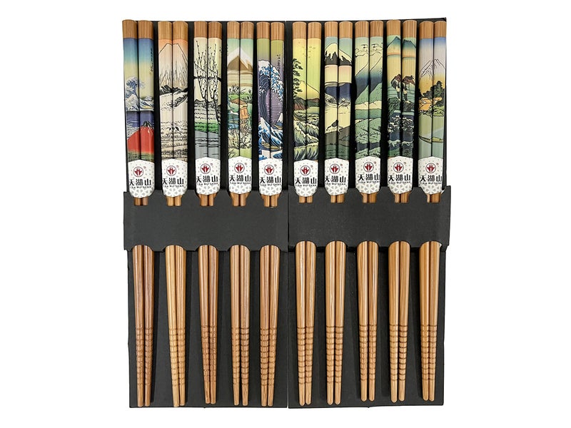LANHUTHS 10 Pairs Reusable Bamboo Chopsticks, Edo period Landscape Pattern Natural Bamboo Wood Chopsticks, 8.8Inch/22.5cm Polybag packing by LANHUTHS - Image 2