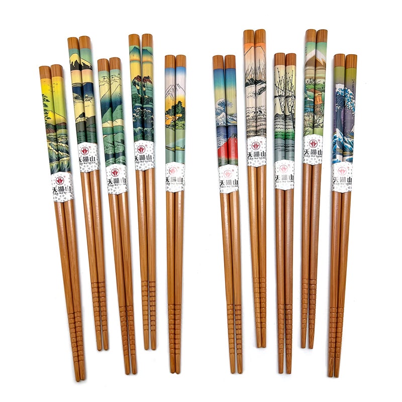 LANHUTHS 10 Pairs Reusable Bamboo Chopsticks, Edo period Landscape Pattern Natural Bamboo Wood Chopsticks, 8.8Inch/22.5cm Polybag packing by LANHUTHS - Image 1