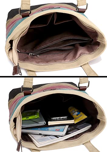 SNUG STAR Canvas Handbag Multi-Color Striped Lattice Cross Body Shoulder Purse Bag Tote-Handbag for Women (Multi Color E) - Image 4