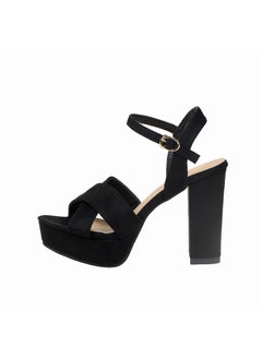 Plus Size High Heel Sandals Womens New Style Rough Track Fish Mouth One-Row Buckle Sandals 35-42 Code Wholesale Foreign Trade Black