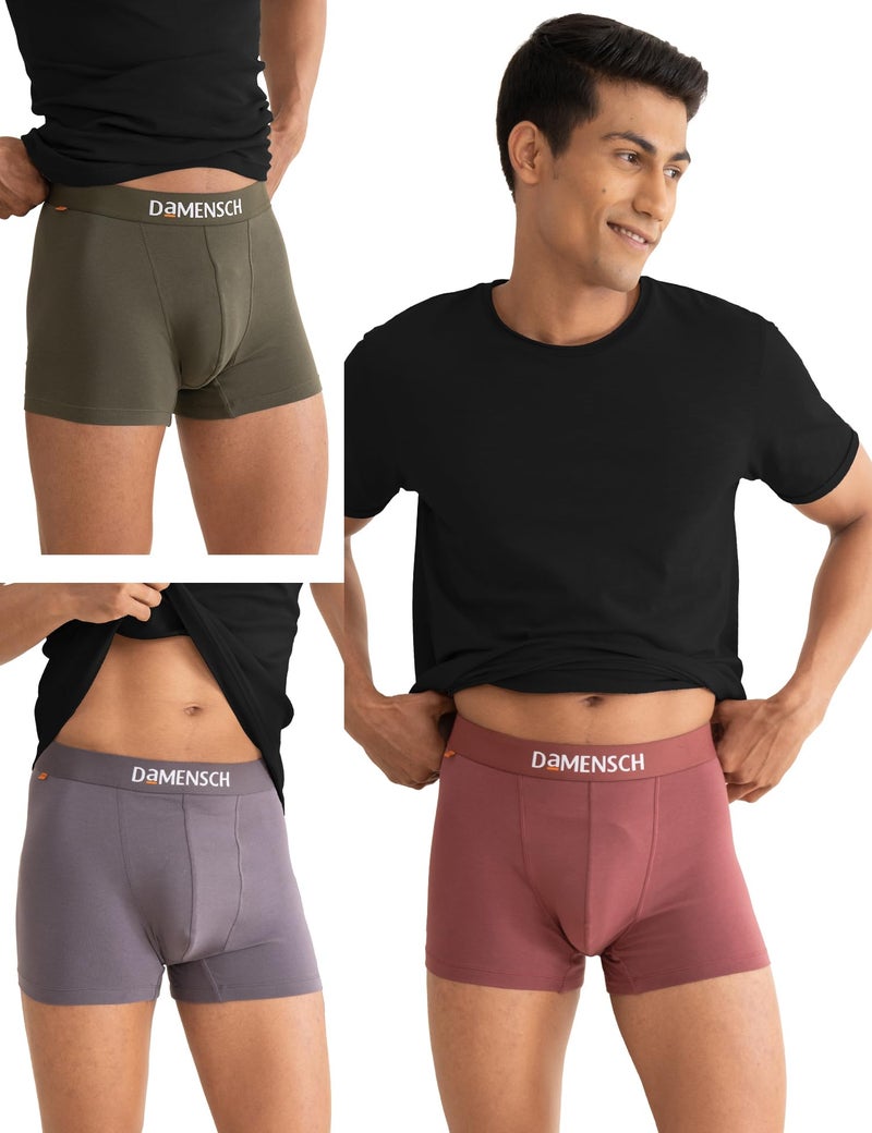 DAMENSCH Regular Fit Solid Cotton Blend Trunk Underwear Anti-Bacterial Moisture Wicking Breathable Microfibre Waistband Deo-Cotton Trunks for Men-Olive Night -S - Image 1