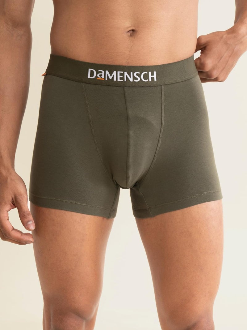 DAMENSCH Regular Fit Solid Cotton Blend Trunk Underwear Anti-Bacterial Moisture Wicking Breathable Microfibre Waistband Deo-Cotton Trunks for Men-Olive Night -S - Image 4