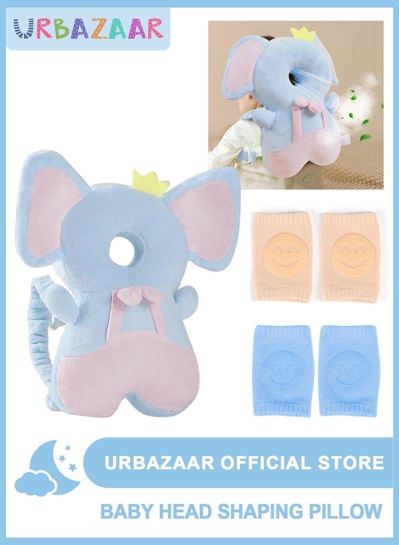URbazaar Baby Head Protector Backpack, Toddler Baby Head Protection Backpack with 2 Pair Baby Knee for Walking & Crawling, Soft, Breathable and Wearing Safety Baby Head Protector -Elephant  - Image 1