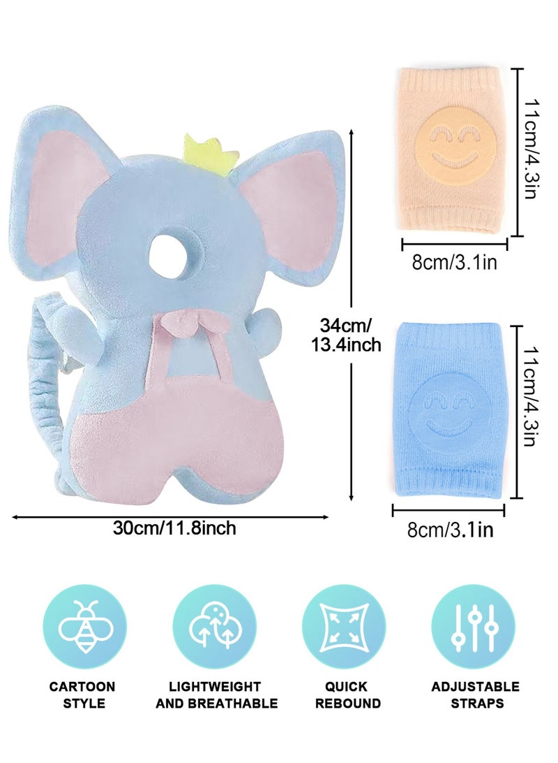 URbazaar Baby Head Protector Backpack, Toddler Baby Head Protection Backpack with 2 Pair Baby Knee for Walking & Crawling, Soft, Breathable and Wearing Safety Baby Head Protector -Elephant  - Image 2