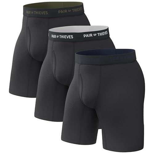 Pair of Thieves Super Fit Long Boxer Briefs for Men - Ultra Soft, Breathable, Quick-Dry Underwear 4-Way Stretch (3 Pack) Black - Image 5