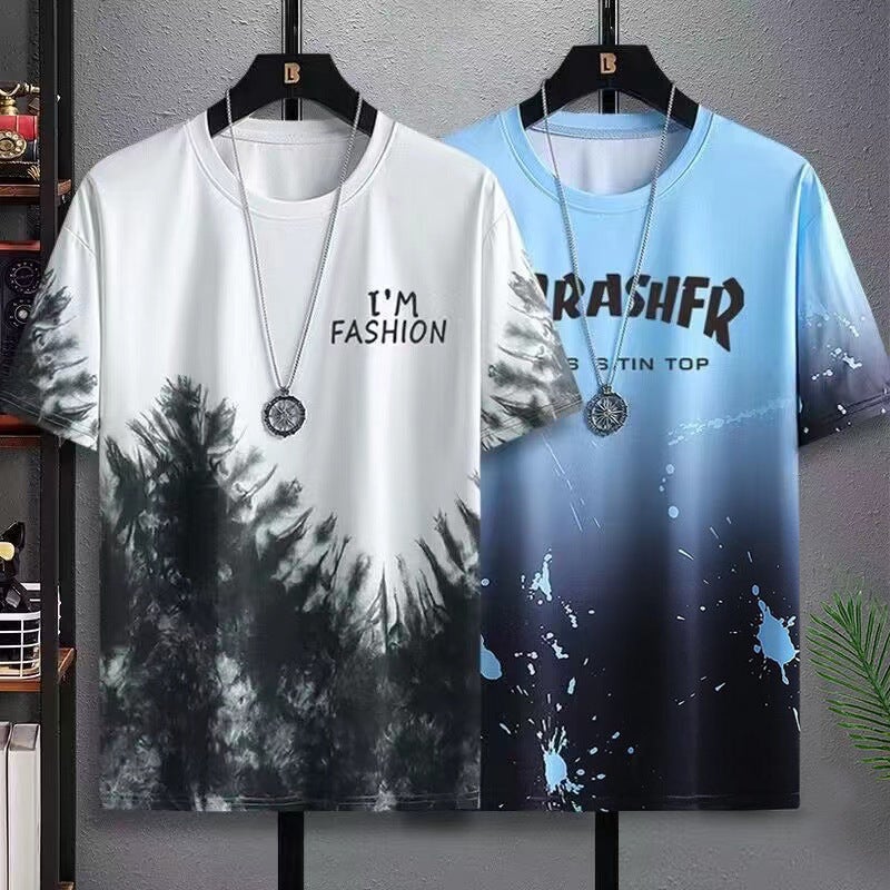 Ice Silk Short-Sleeved T-Shirt Men'S Summer Fashionable Half-Sleeved Men'S Ice-Sensitive Splash-Ink T-Shirt For Students And Teenagers - Image 2