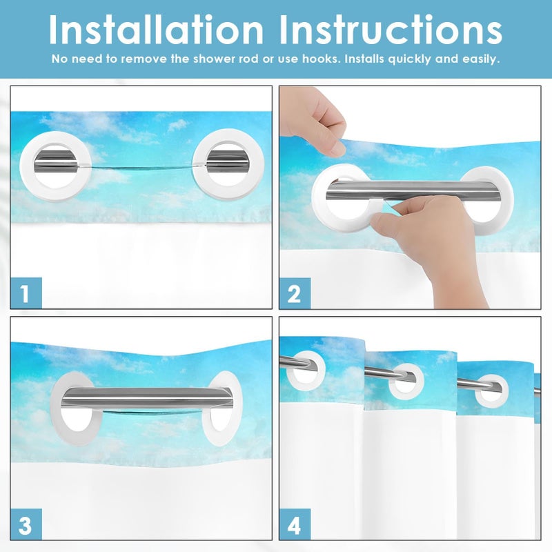 Nesphy No Hook Beach Starfish Shower Curtain with Snap in Fabric Liner Set, Seashell Sea Shell Summer Double Layers Waterproof Fabric with See Through Top Window Open Grommet Bath Curtain 71x74 Inch - Image 3