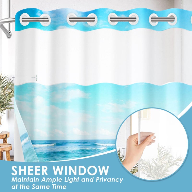 Nesphy No Hook Beach Starfish Shower Curtain with Snap in Fabric Liner Set, Seashell Sea Shell Summer Double Layers Waterproof Fabric with See Through Top Window Open Grommet Bath Curtain 71x74 Inch - Image 5