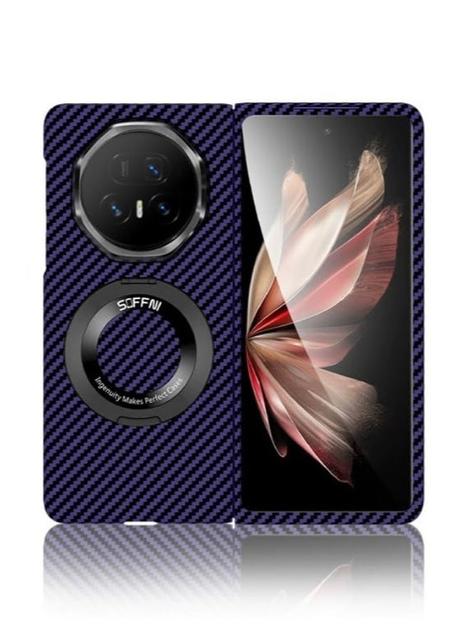 general Compatible with Honor Magic V5 Magnetic Rotating Ring Holder Shell Carbon Fiber Pattern Folding Phone Case For Honor Magic V5 - Image 1