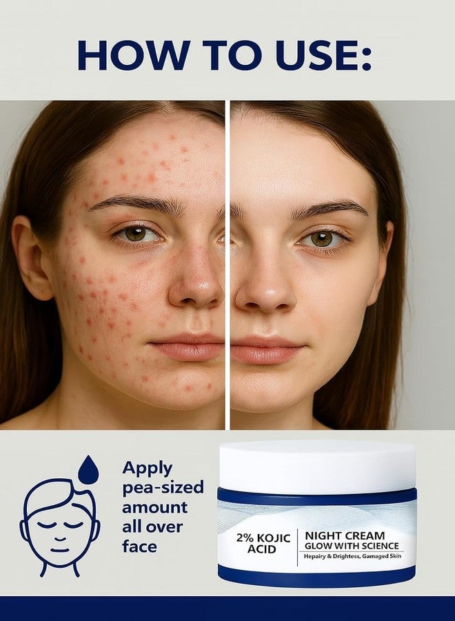 SYLVERA 2% Kojic Acid Night Cream for Glowing Skin | Dark Spot & Pigmentation Removal Cream | Skin Brightening & Repair Moisturizer | Hydrating Overnight Face Cream for Men & Women | 50g (50_GM, Pack OF_1) - Image 3