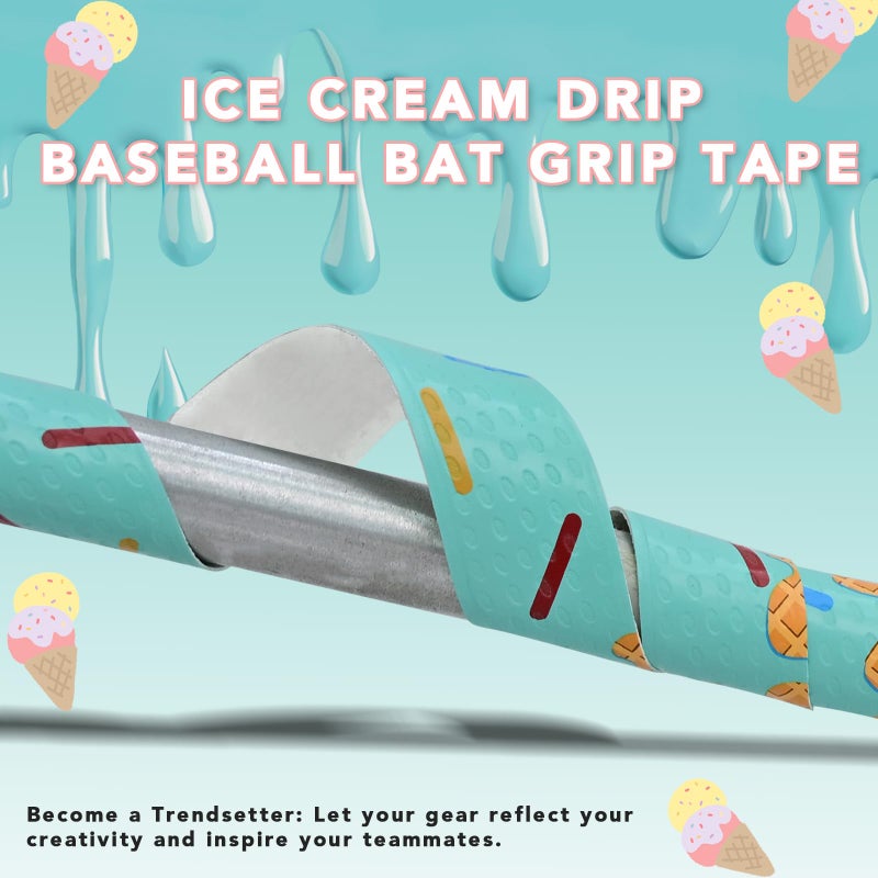 INSUM Bat Grip Tapes, 1.1mm Baseball & Softball Bat Wrap with Debossed 3D Surface, Ice Cream Baseball Drip, Non-Slip All-Weather Performance, Precut for Easy Install - Image 2
