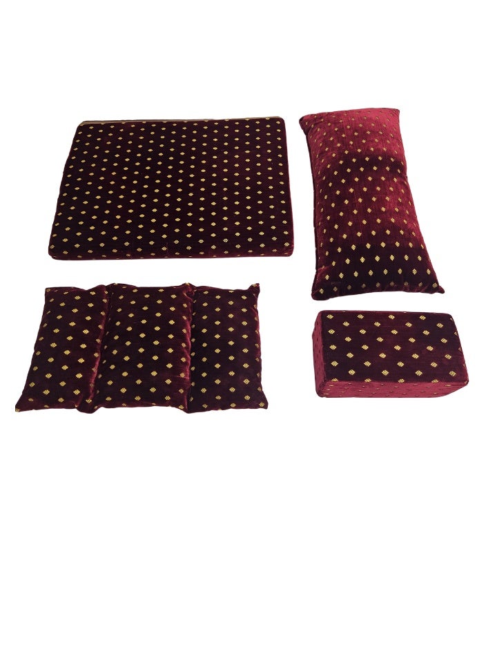 سمارت هوم طقم جلسة أرضية فاخر ٤ في ١ – مجلس عربي تراثي قماش مخمل ناعم، طقم ٤ قطع | ديكور عربي | جلسات خارجية وداخلية - الطقم يتكون من ( مرتبة أرضية و مسند ظهر عريض و ذراع جانبي و مخدة جانبية ) الطقم يناسب كل انواع المجالس والخيم والجلسات الداخلية والخارجية - Image 4