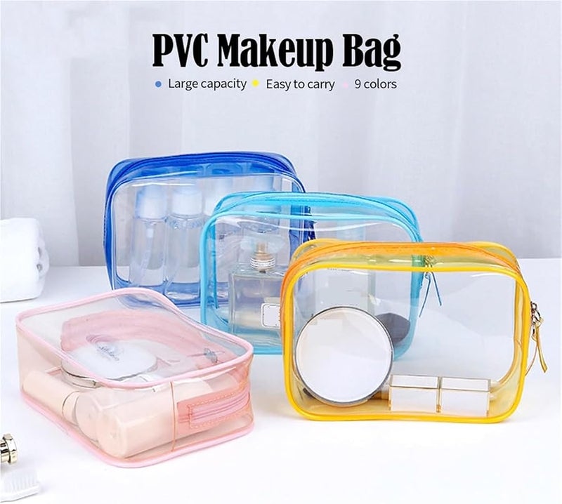 حقيبة مكياج شفافة باللون الأزرق الفاتح 5 قطع سعة كبيرة لتخزين مستحضرات التجميل للسفر قابلة للغسل - Image 3