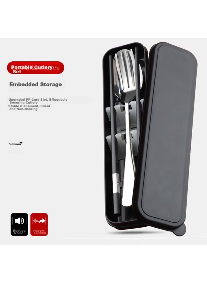Pick up paintings Shihua Stainless Steel Spoon, Fork, And Alloy Chopsticks Set, Adult Student Travel Portable Cutlery Box, Four-piece Set - Image 1