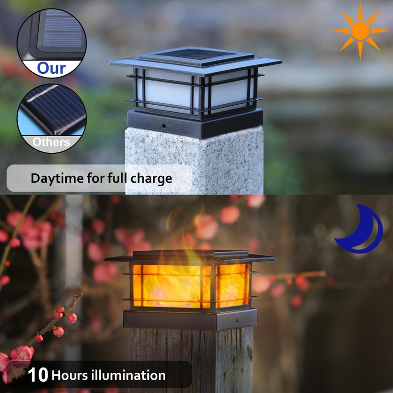 Dynaming 4 Pack Solar Post Cap Lights Outdoor with Flickering Flame Light, Fence Post Solar Lights Fit for 4x4 5x5 6x6 Vinyl/Wooden Posts, High Brightness SMD LED Lighting Decor for Garden Deck Patio - Image 2