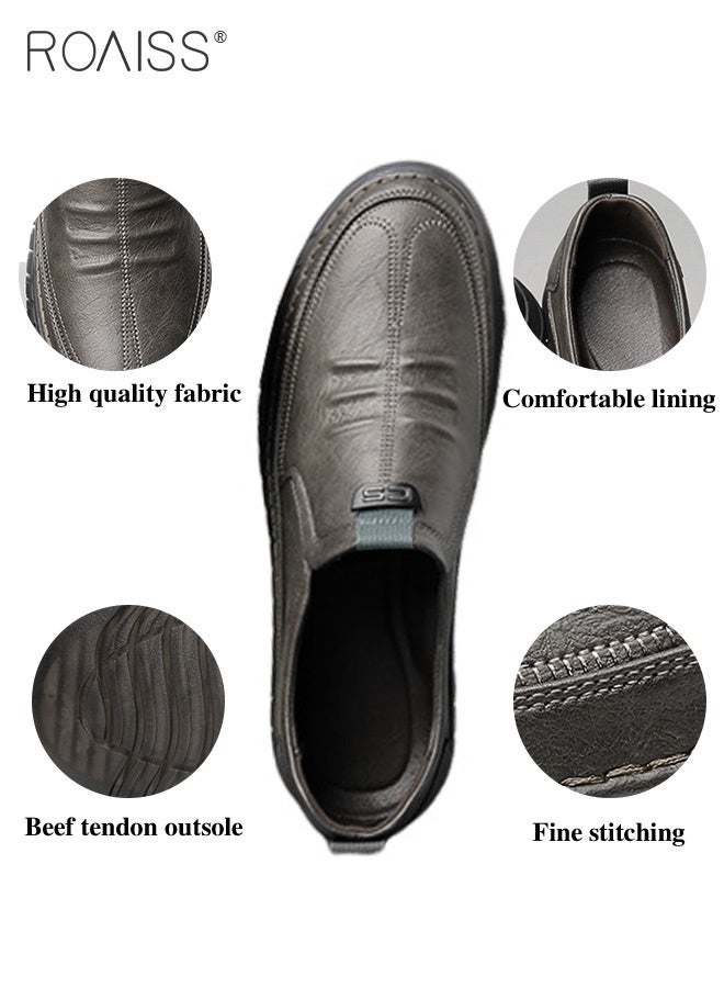 roaiss Men's Plus Size Round Toe Warm Slip-On Pleated Design Lazy Comfortable Breathable Non-slip Flat Shoes Suitable for Driving Middle-Aged Soft-Soled Loafers for Daily Wear - Image 4