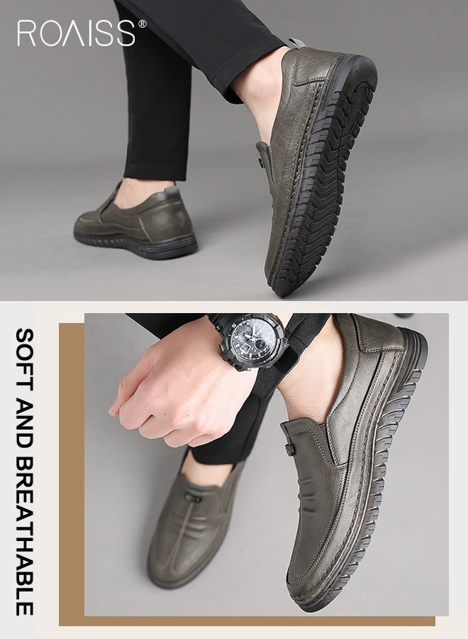 roaiss Men's Plus Size Round Toe Warm Slip-On Pleated Design Lazy Comfortable Breathable Non-slip Flat Shoes Suitable for Driving Middle-Aged Soft-Soled Loafers for Daily Wear - Image 5