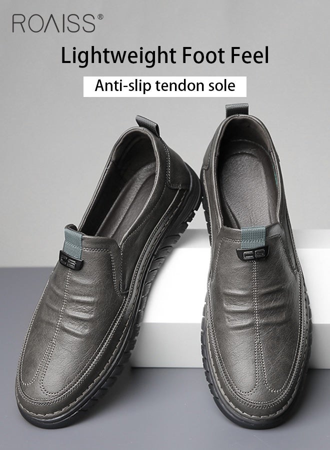 roaiss Men's Plus Size Round Toe Warm Slip-On Pleated Design Lazy Comfortable Breathable Non-slip Flat Shoes Suitable for Driving Middle-Aged Soft-Soled Loafers for Daily Wear - Image 1