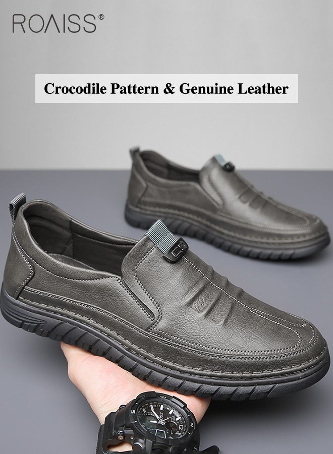 roaiss Men's Plus Size Round Toe Warm Slip-On Pleated Design Lazy Comfortable Breathable Non-slip Flat Shoes Suitable for Driving Middle-Aged Soft-Soled Loafers for Daily Wear - Image 2