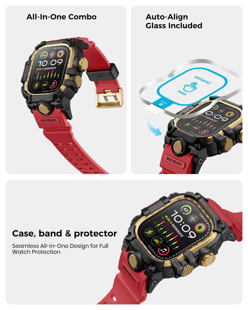 amBand Rugged Case with Band for Apple Watch Ultra 3/2/1 49mm, M3 Military Grade Shockproof Cover, Includes Screen Protector Kit, Tactical Band for Men - Compatible with iWatch Ultra, Red - Image 4