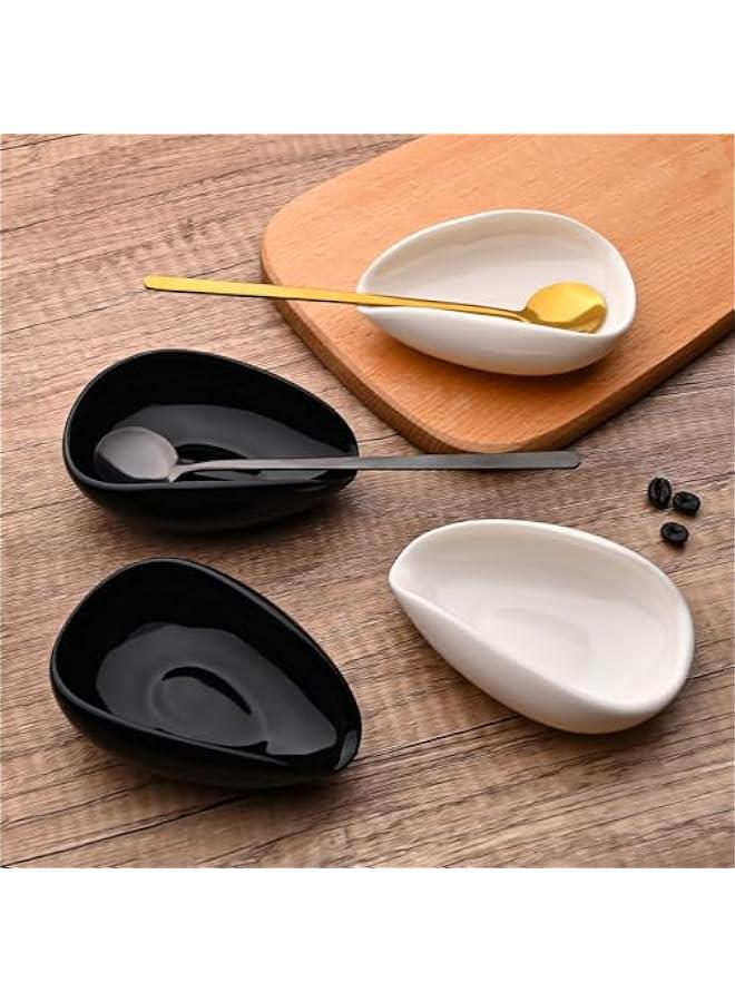 Ceramic 2-Piece Spoon Rest Set, Coffee Spoon Holder with Teaspoon, Minimalism Kitchen Decor for Stirrer, Mini Coffee Bar Accessories with Black Spoons for Afternoon Tea (Black) - Image 3
