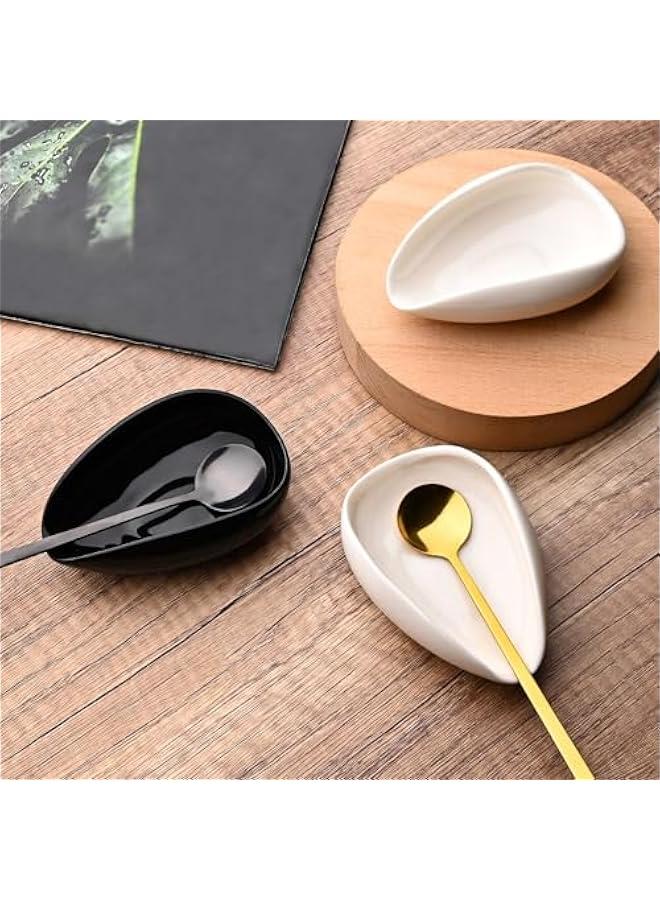 Ceramic 2-Piece Spoon Rest Set, Coffee Spoon Holder with Teaspoon, Minimalism Kitchen Decor for Stirrer, Mini Coffee Bar Accessories with Black Spoons for Afternoon Tea (Black) - Image 4