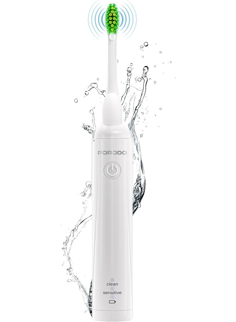 بورودو فرشاة أسنان كهربائية قابلة لإعادة الشحن من بورودو مع وعاء معجون أسنان، وضعان للتنظيف، بطارية 250 مللي أمبير، منفذ شحن USB-C، 8000 حركة/دقيقة، مدة تشغيل تصل إلى 180 يومًا، مقاومة للماء بمعيار IPX7، شحن سريع، تشغيل صامت - أبيض - Image 1